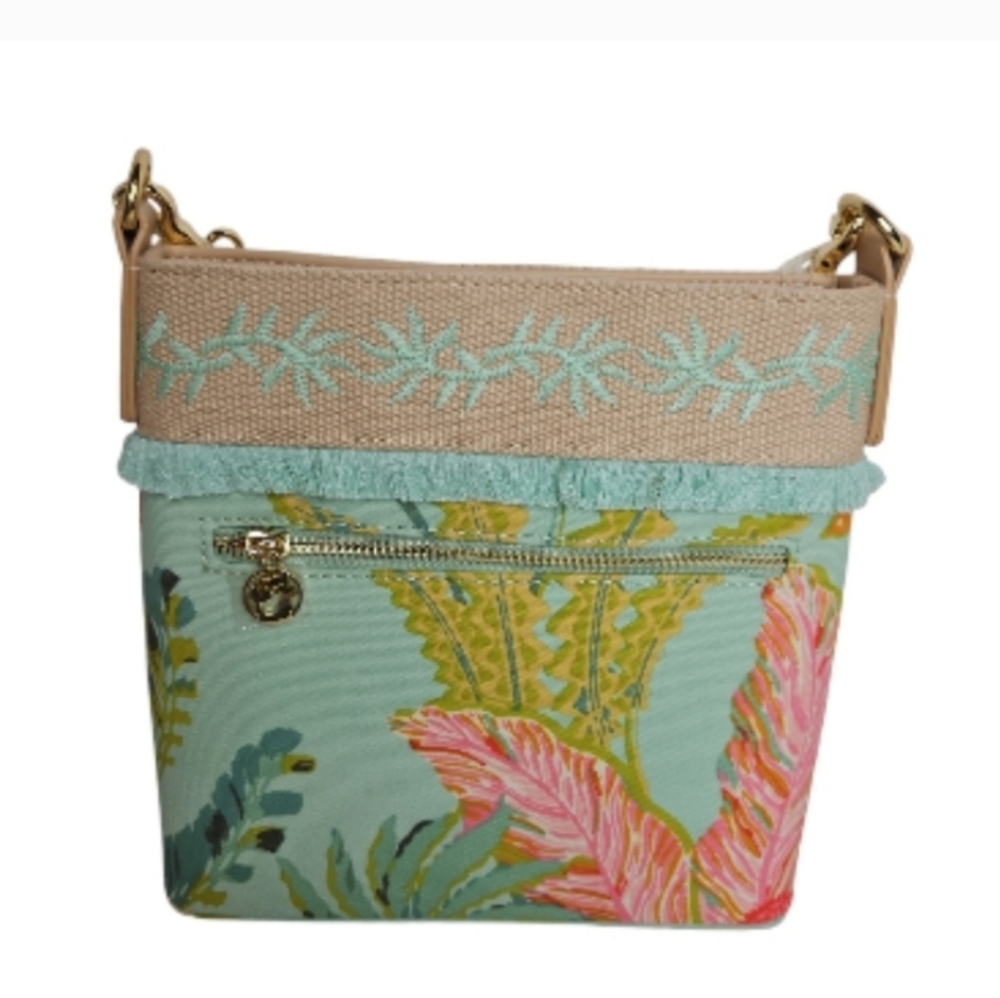Spartina 449 Hipster Queenie Tropical Floral Sea Foam Crossbody NEW - Picture 2 of 12